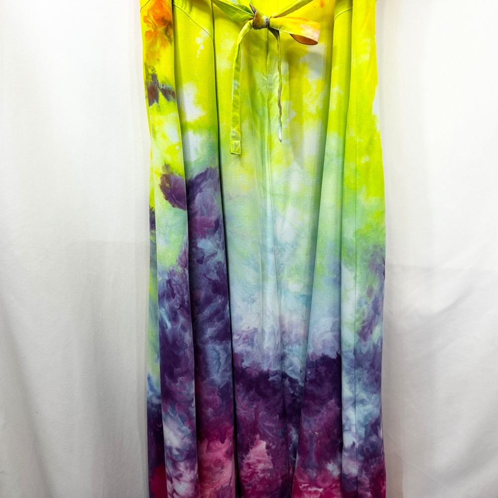 Tie Dye Medium Maxi Dress Handmade Rainbow Eyelet Hem Sleeveless Vacation 1760 - Picture 14 of 15